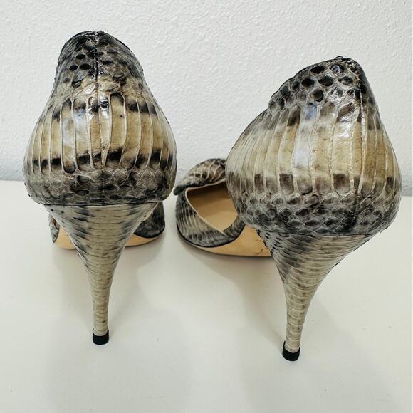 Oscar de la Renta Leather Snakeskin Front Bow Pointed Toe Heel 37 / 6.5 - Picture 10 of 14